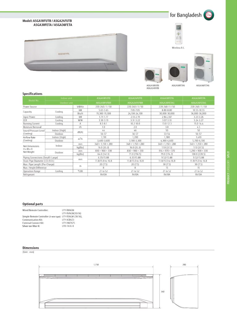 Gamst36 Split System ASGA36FETA || General Brand Split 3.0 Ton AC. – Starway Air ...